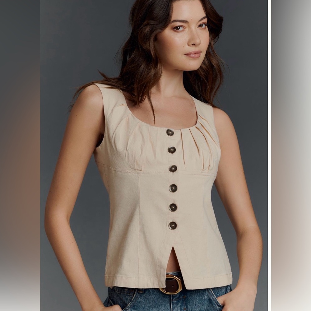 Anthropologie Cream Button-Front Blouse